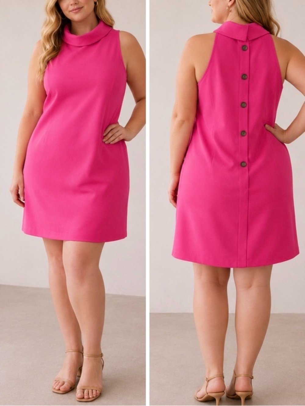 Sail to Sable Hydra Hot Pink Shift Dress XL Sleeveless Back Button